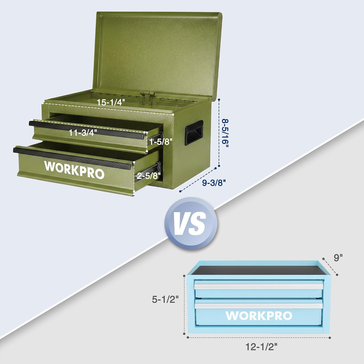 workpro 15-inch metal tool box with 2 drawers shown in use