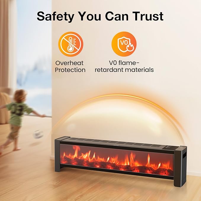 Air Choice 33” Baseboard Heater, 1500W Fireplace Heater