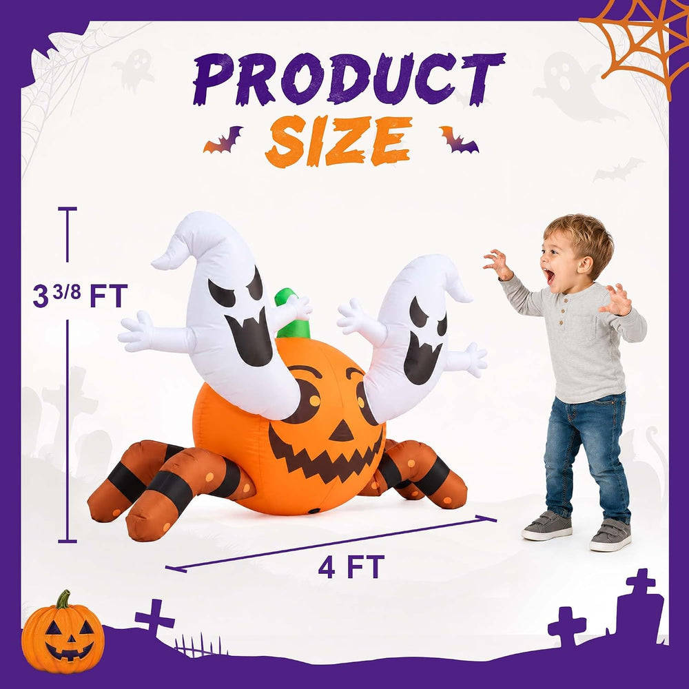 4FT Inflatable Halloween Decoration Outdoor, Blow Pumpkin Spider Yard Decor