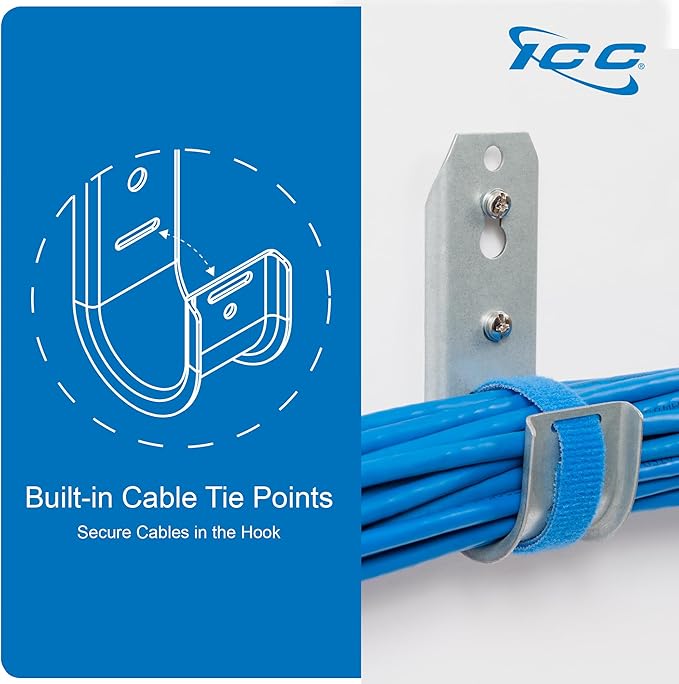 ICC 4-Inch Wall Mount J-Hook – 25-Pack, Cable Support Hooks