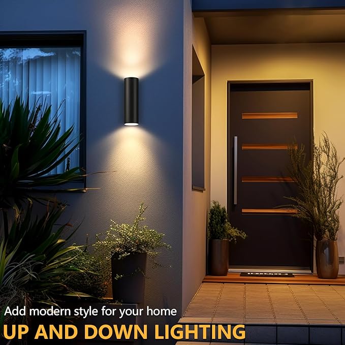 wowlite Modern Outdoor Wall Lights, Up and Down Lights Wall Mount Cylinder (2 Pack)