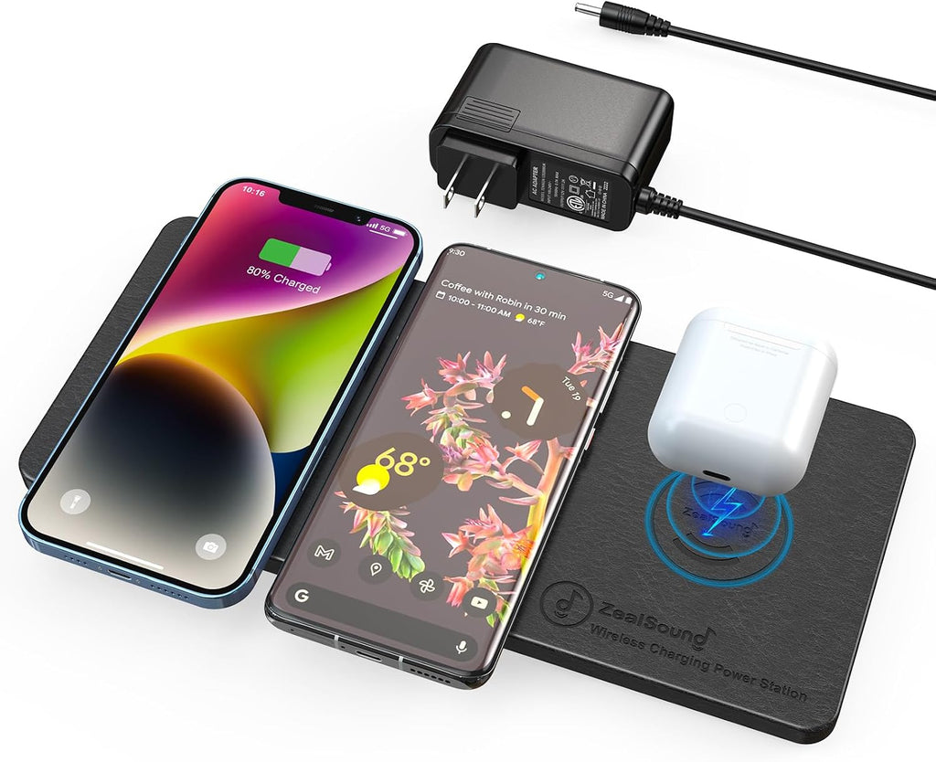 Wireless Charging Pad, ZealSound Ultra-Slim Triple Charger Station
