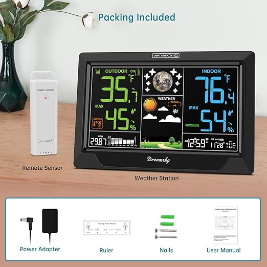 DreamSky Weather Station Indoor Outdoor Thermometer Wireless, Atomic Clock