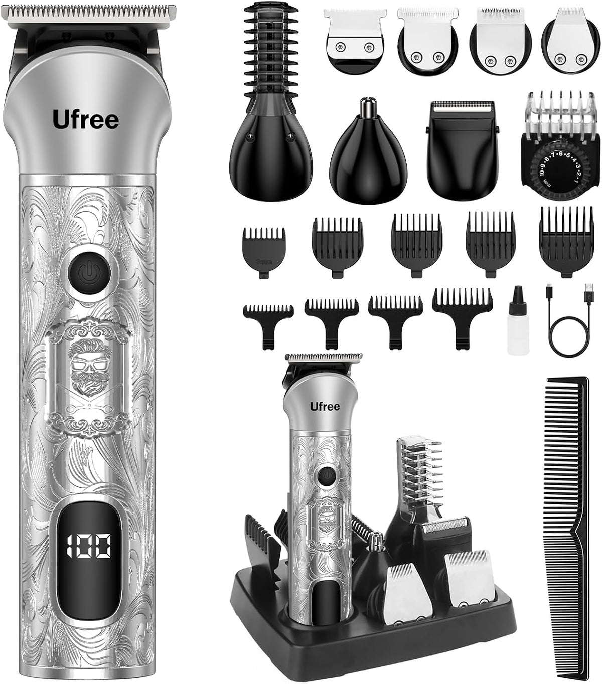 Ufree Beard Trimmer for Men, 7 in 1 Electric Shavers Razor, Cordless Hair
