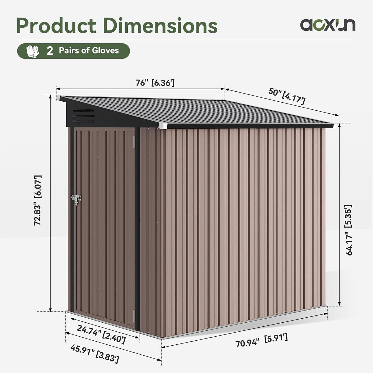 aoxun 4x6 ft lean to shed for backyard,brown, close-up detail