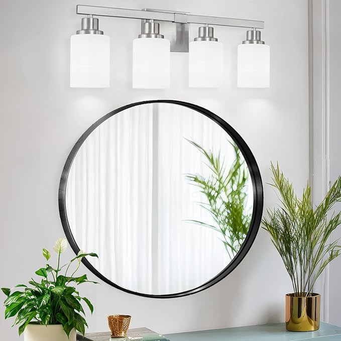 DIKAIDA Bathroom Vanity Light, 4-Light Nickel Modern Bathroom Light Fixtures
