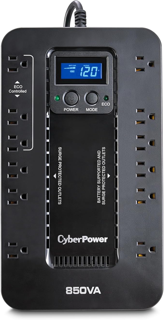 CyberPower EC850LCD Ecologic UPS Battery Backup and Surge Protector, 850VA/510W