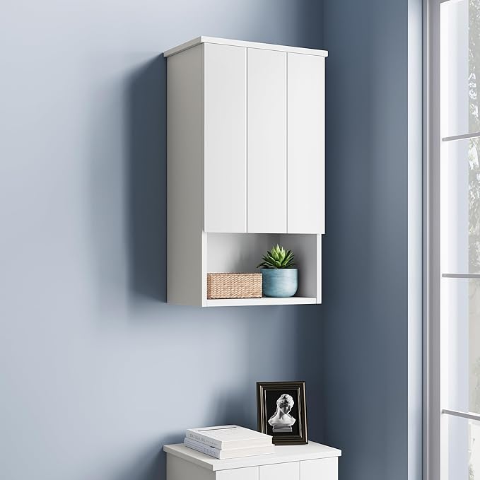 Bathroom Wall Cabinet with Single Door, Soft-Close Hinges, 15x27 inch Wooden