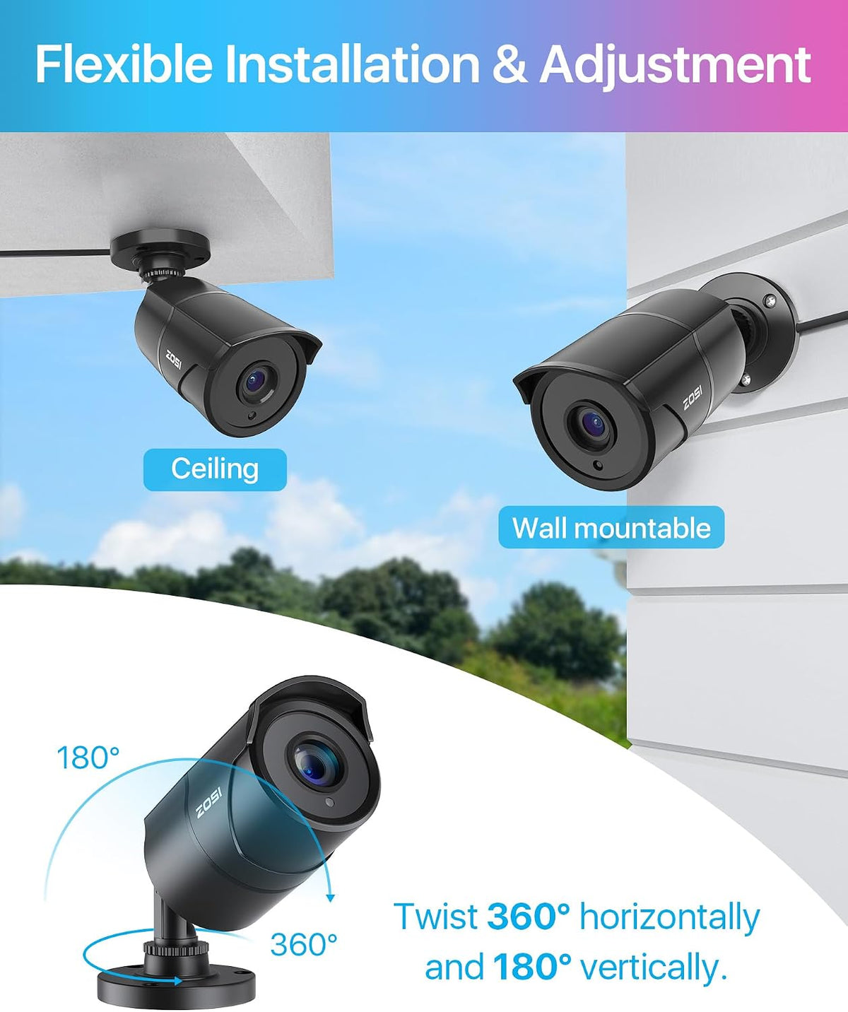 zosi 4 pack 1080p home security cameras with on a desk or shelf