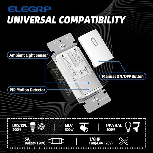 ELEGRP Matte White Single Pole Occupancy Motion Sensor Light Switch, Need (10 Pack)