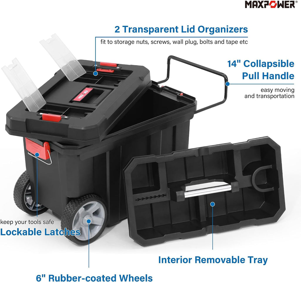 maxpower rolling tool box with wheel, lockable deep, side view