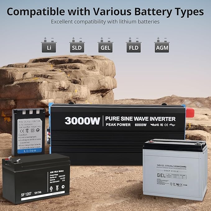 3000W Pure Sine Wave Inverter 1 USB Port 5v/2.1a, LCD Display&Remote Controller