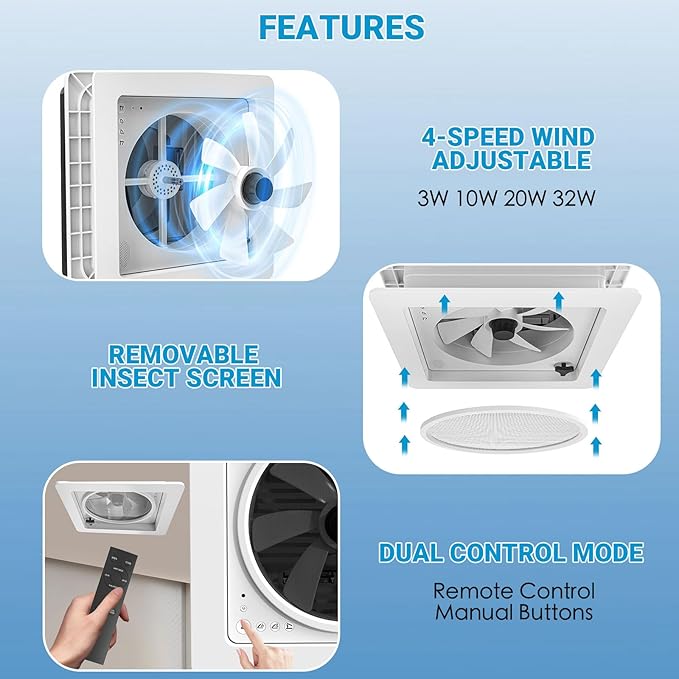 2012 Air Max 14" Vent RV Roof Vent Reversible Exhuast Fan, Ultra Low Sound RV