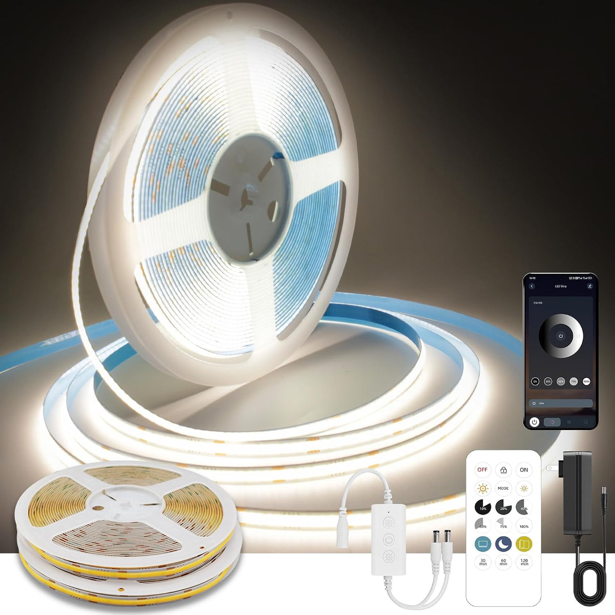 Pandery COB LED Strip Lights Natural White, 24V Dimmable led Light Strip KIT