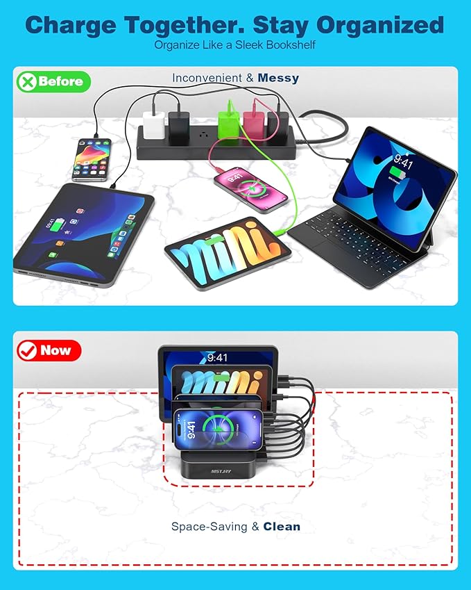 MSTJRY Charging Station for Multiple Devices : 5 Port Multi USB-A Charger