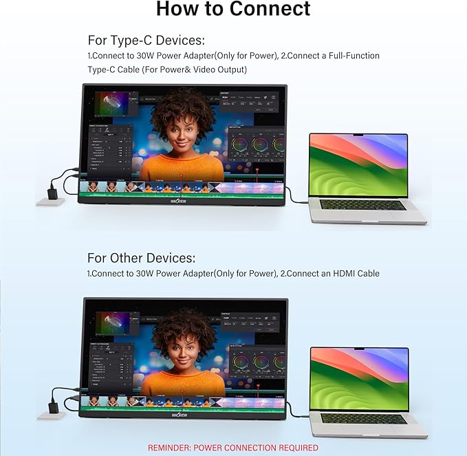 InnoView Large Portable Monitor 23.8inch FHD 1080P 144Hz USB-C, HDMI Computer