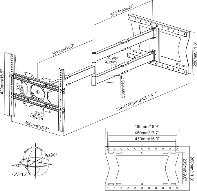 Physix 2120 Long arm TV Wall Mount