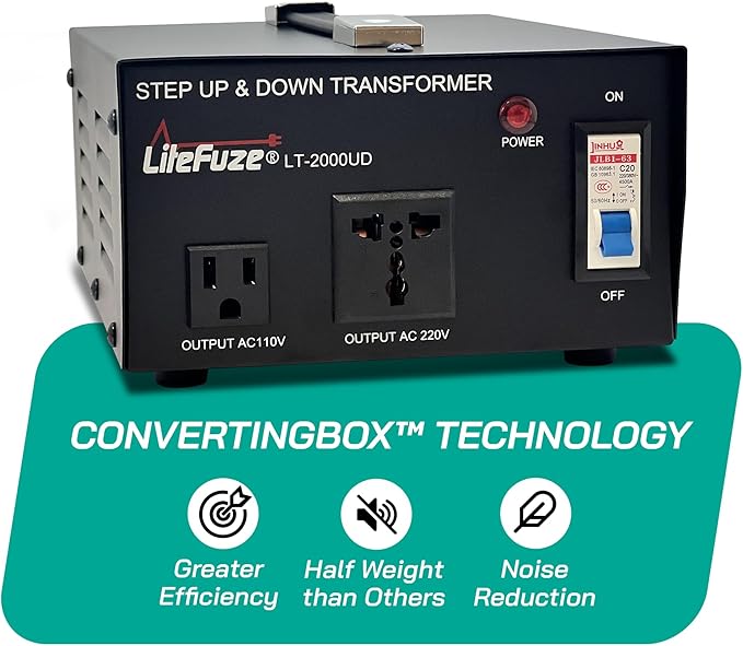 LiteFuze 2000 Watt Voltage Converter Transformer Step Up/Down - 110v to 220v /