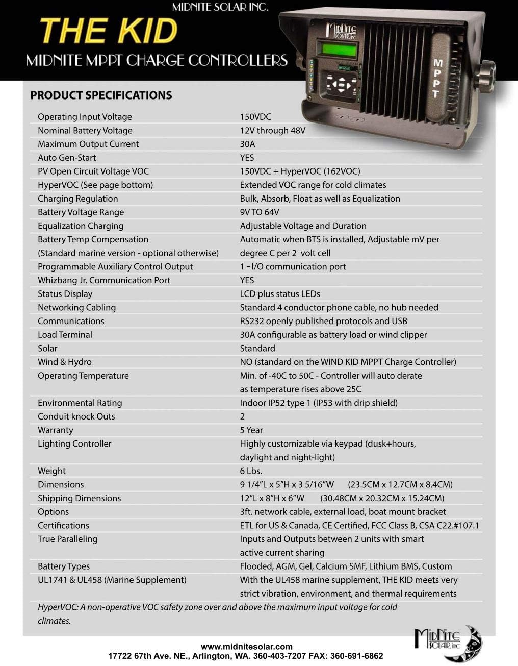 midnite solar mnkid-b mppt charge controller 30a in showing dimensions