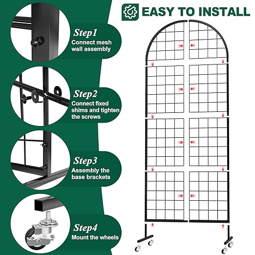 Asee'm Grid Wall Panels Display Stand 2' x 5.2' FT Black Movable Wire Grid Wall