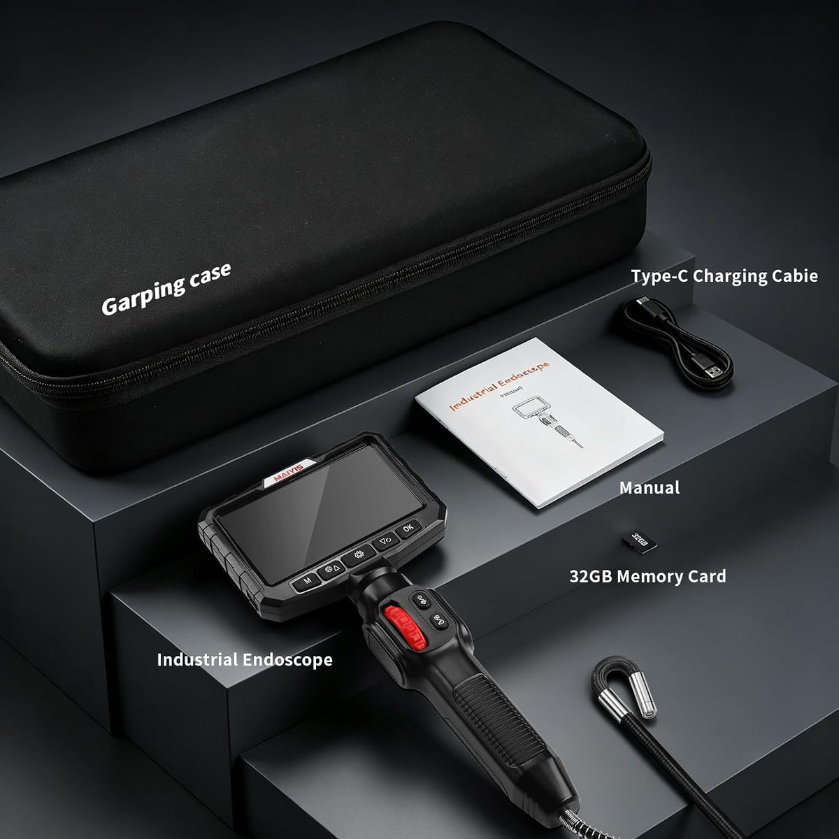 0.24 in ultra mini two-way articulating borescope camera on a desk or shelf