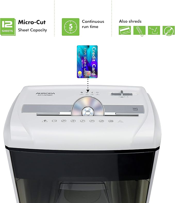 Aurora AU1285MD Compact Desktop-Style High Security 12-Sheet Micro-Cut Paper