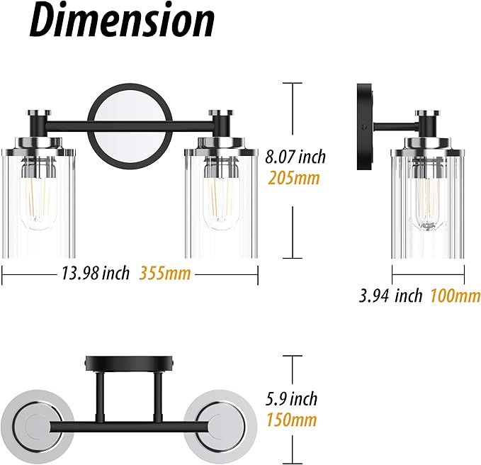 PHIXART Bathroom Lighting Fixtures Black and Chrome Bathroom Vanity Light
