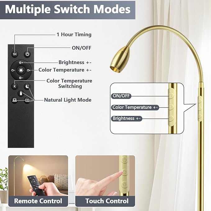 Reading Floor Lamp, Dimmable Zoomable Spotlight, Adjustable Color Beam Standing