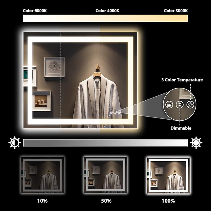 YEELAIT 40x32 Inch LED Bathroom Mirror