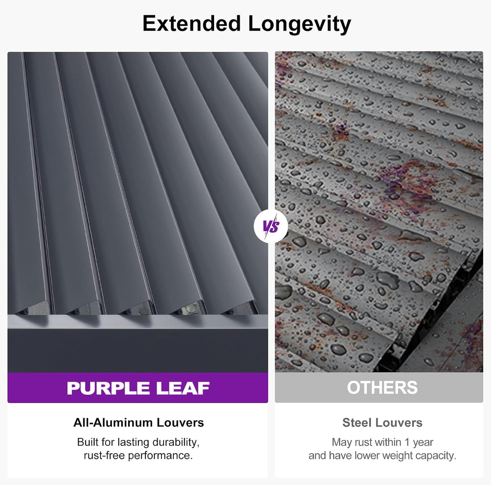 PURPLE LEAF Louvered Pergola 10' x 12' Outdoor Pergola w/Drainage System