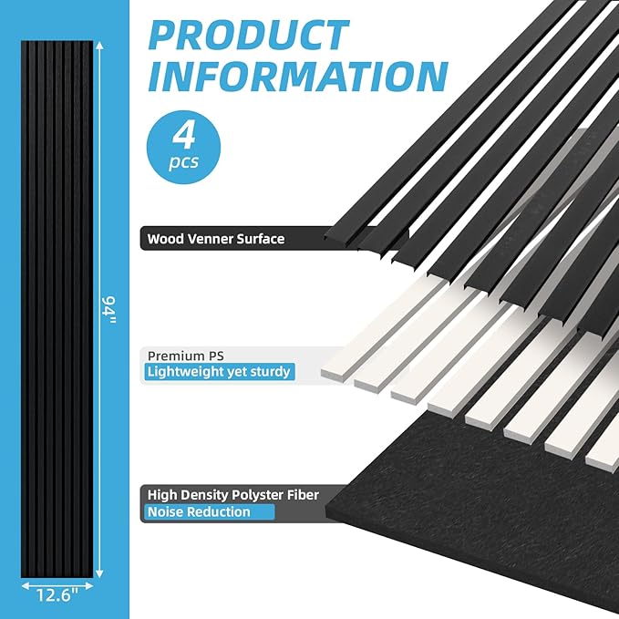 Art3d 4-Piece 94 x 12.6 Inch Acoustic Lightweight Slat Wall Panel