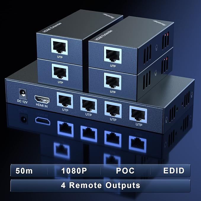 HDMI Extender Splitter 1x4 1080P@60Hz Over Cat 5E/6/7 Ethernet Cable 50m