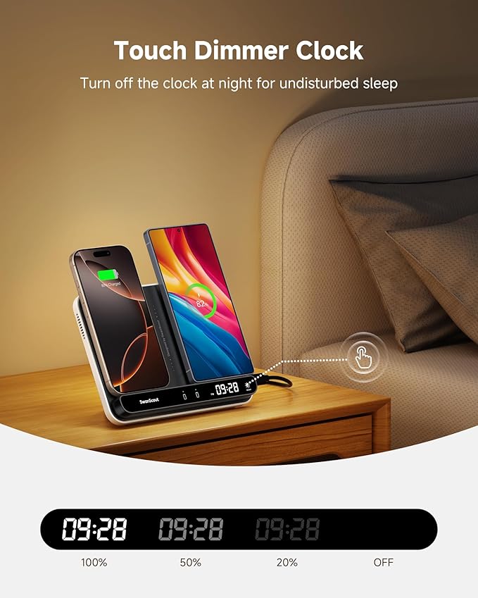 Dual Wireless Charger Stand, SwanScout 504, Foldable Wireless Charging Station