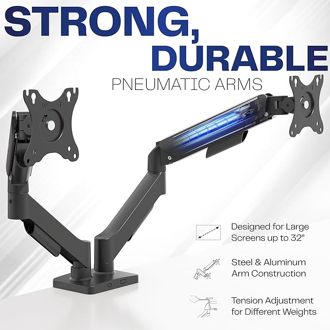 VIVO Dual Monitor up to 32 inches and 19.8 lbs per Screen, Pneumatic Arm Desk