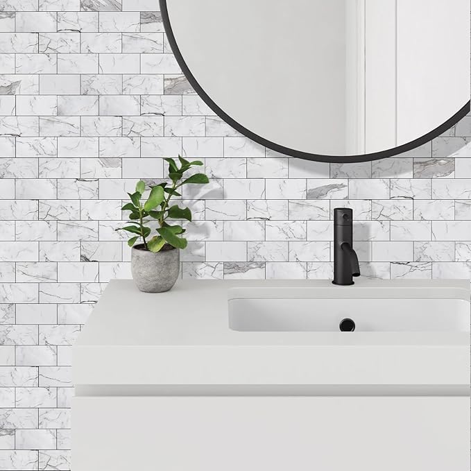 Vamos Tile 100-Piece Glossy Statury White Peel and Stick Backsplash Tile