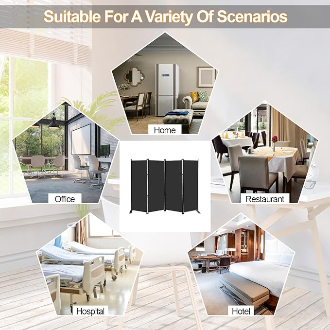 MAYOLIAH 4 Panel Room Divider Screen 6Ft Tall Foldable Privacy Dividers Indoor