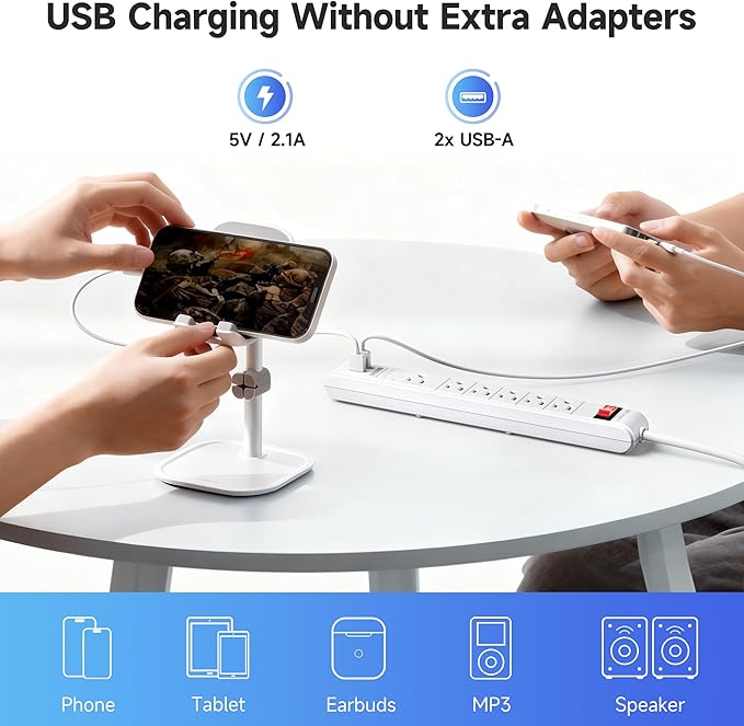 Cable Matters 2-Pack 6-Outlet Surge Protector Power Strip - 8ft