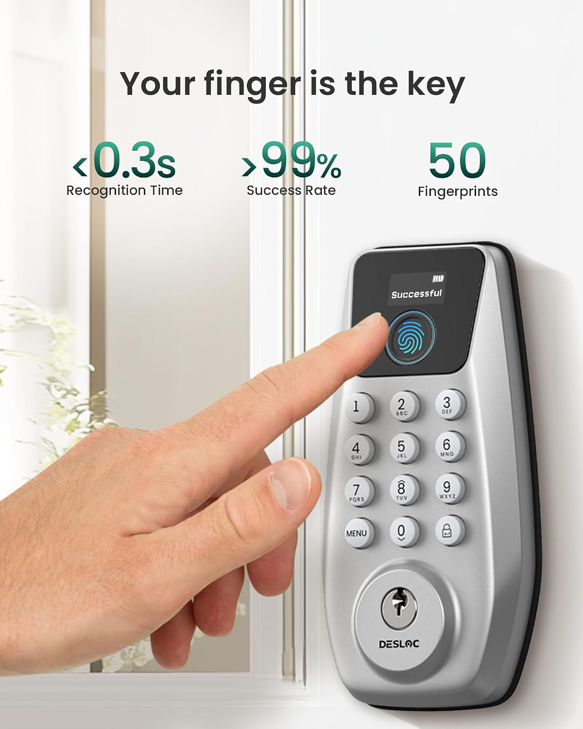 DESLOC C110 Fingerprint Keyless Entry Door Lock, Visual Display, Auto Lock