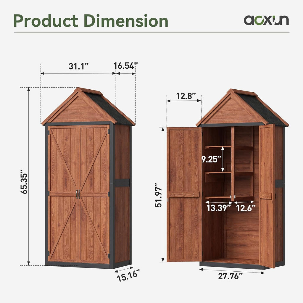 aoxun outdoor storage cabinet shed floor, 2.5'x1.4' shown in use