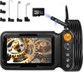 Dual-Lens Industrial Borescope Camera with 5 inch IPS Screen, 32GB Memory Card, Photo/Video Recording Enabled, 16.5FT/5M Semi-Rigid Cable with 8+1 Adjustable LEDs, IP67 Waterproof