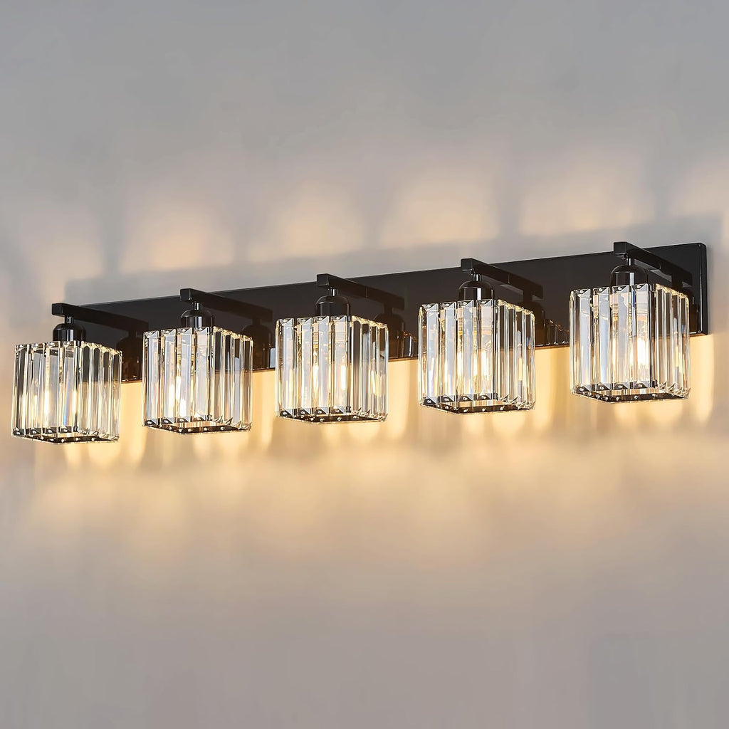 FDPBY Modern Bathroom Vanity Light 5-Lights Plating Black Crystal Bathroom Wall