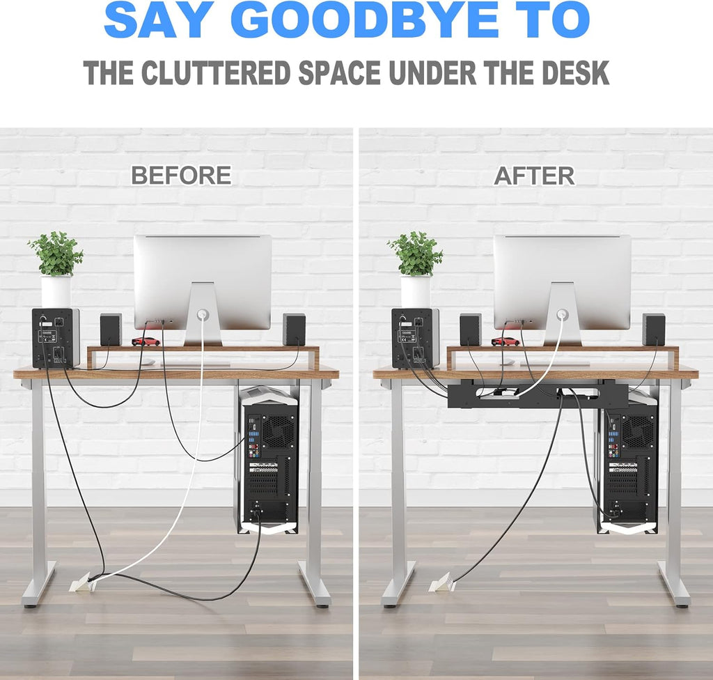 2PACKS Cable Management Under Desk Tray Adjustable Large Under Table Cord Wire Organizer for Standing Desk