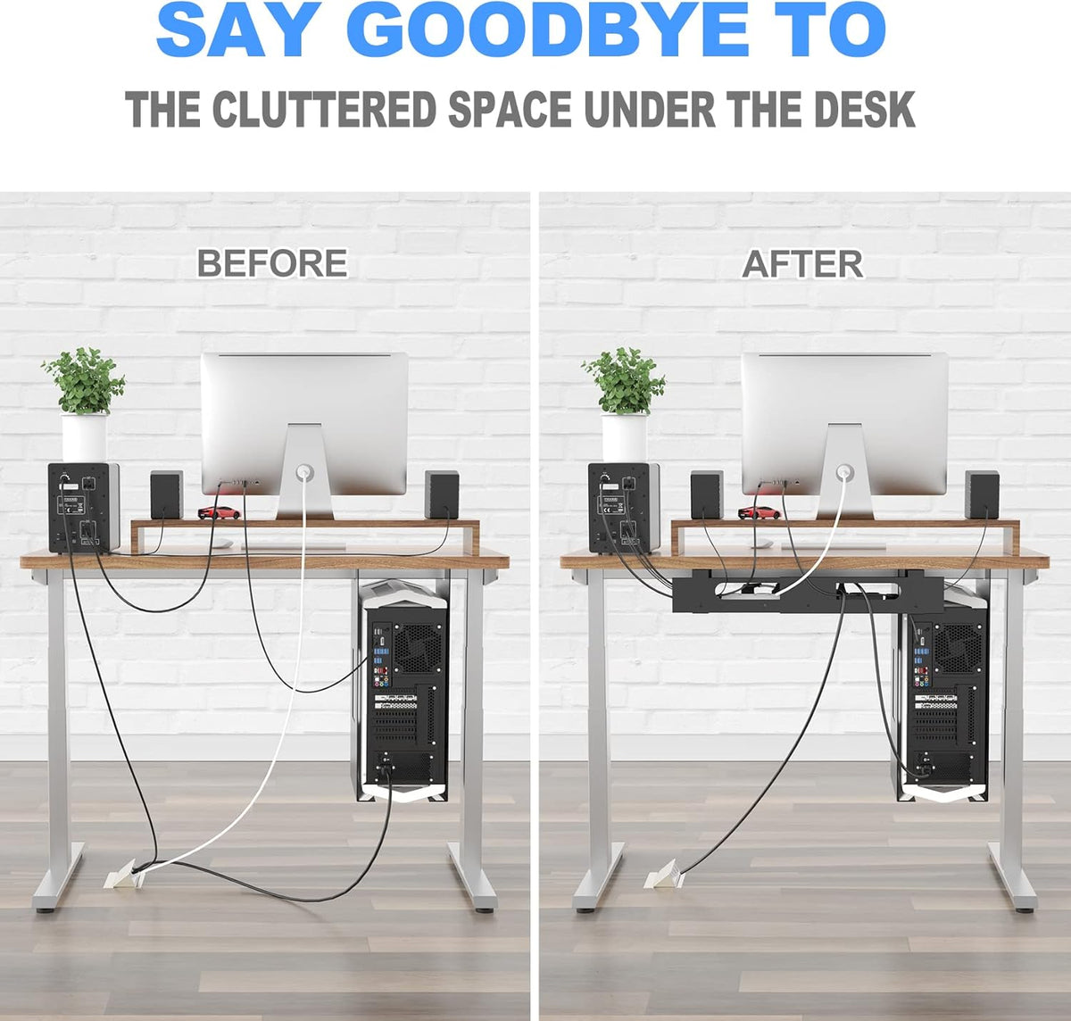 2PACKS Cable Management Under Desk Tray Adjustable Large Under Table Cord Wire Organizer for Standing Desk