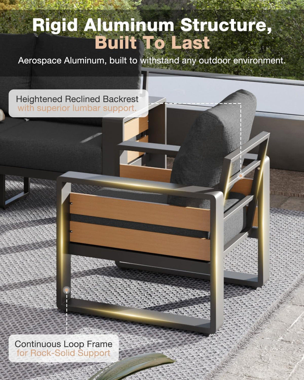 Aoxun Aluminum Patio Furniture Set, 5 Piece Luxury Outdoor Sectional with 6&q...