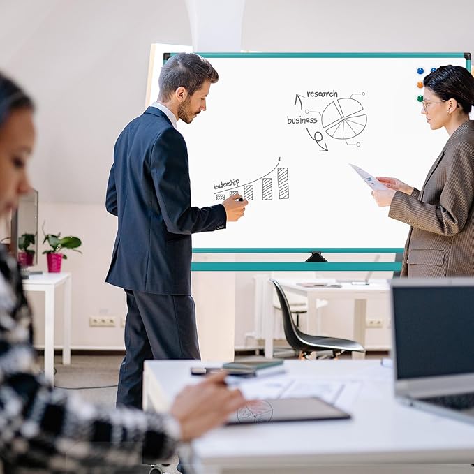 Mobile Whiteboard on Wheels, 48x32 Inches Rolling Whiteboard, Magnetic Dry