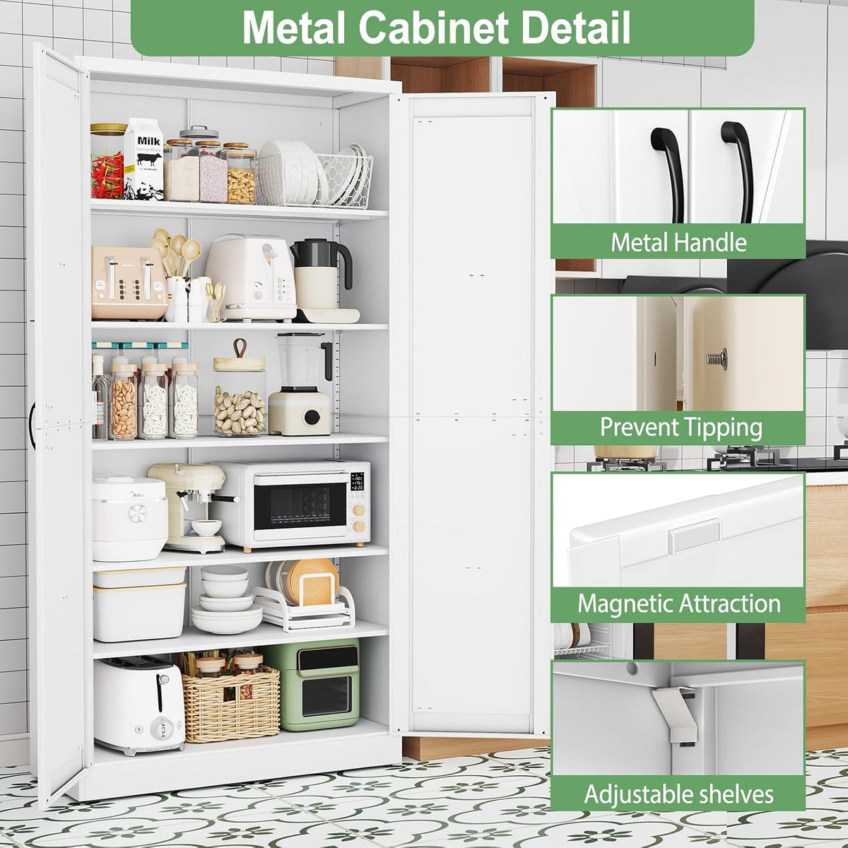 ckzbx white metal cabinets with doors and shelves showing dimensions