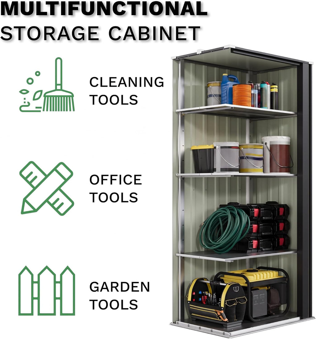 patiowell 28 cuft storage shed, outdoor metal storage showing dimensions