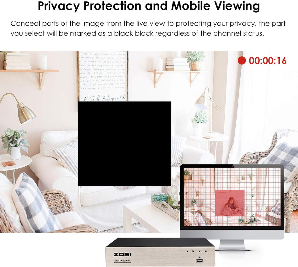 zosi 8-channel hd-tvi full 1080p video security system showing dimensions