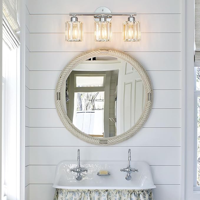 FDPBY Modern 3 Light Crystal Vanity Light, Chrome Vertical Bathroom Light