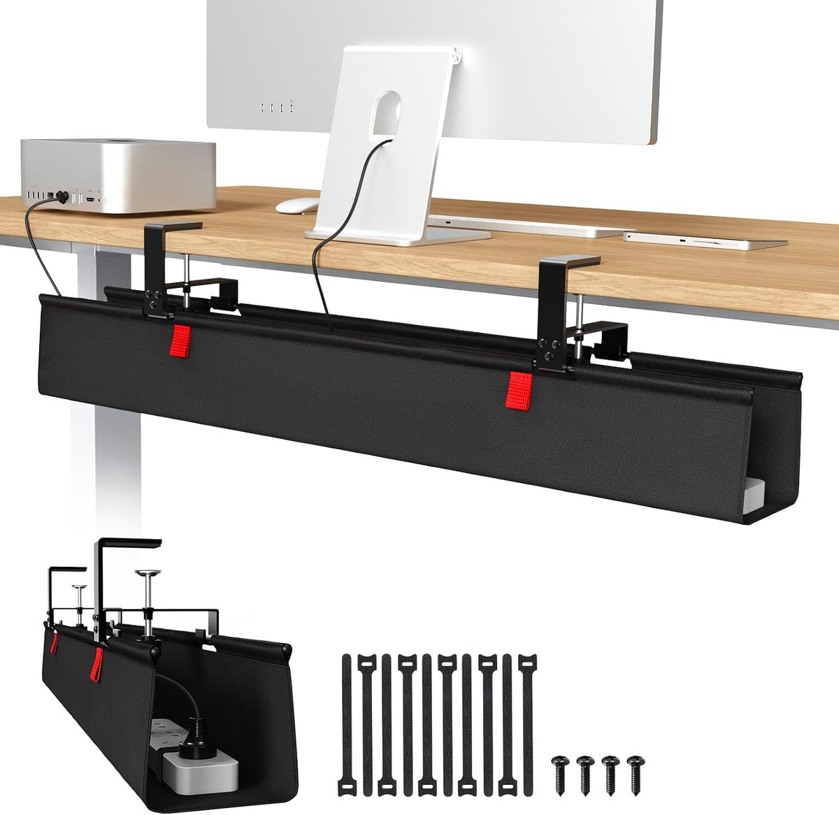 Univivi No Drill Under Desk Cable Management Tray, Clamp/Screw Mount Desk Cable